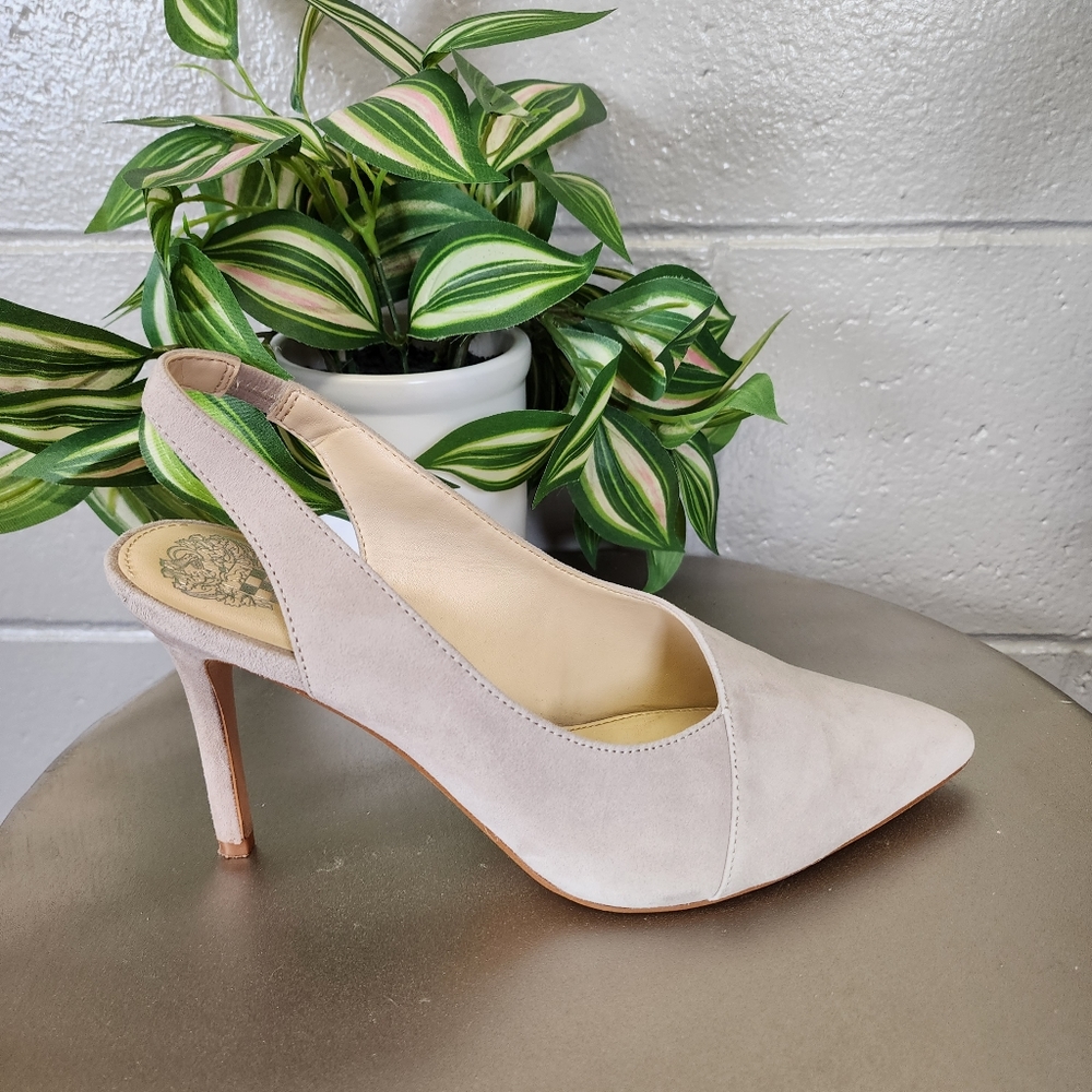 Vince Camuto Alleema Light Cream Suede Slingback Pumps Size 8.5 - Picture 10 of 12